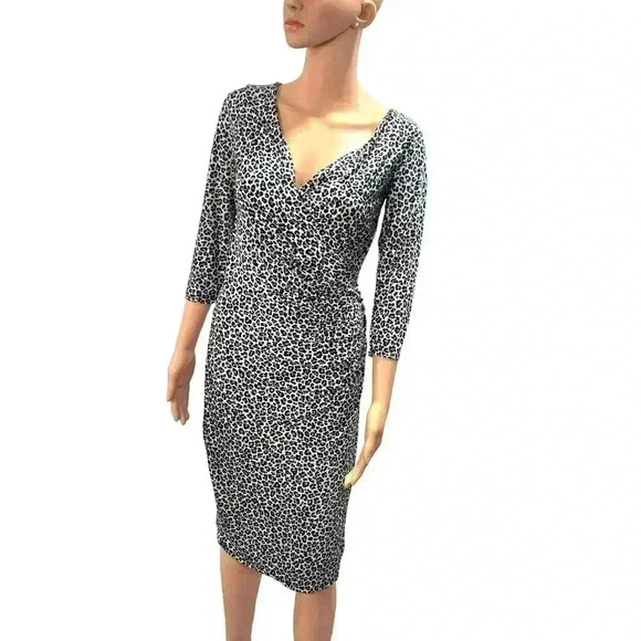 Other - Chic Leopard Print Bodycon Dress - 3/4 Sleeve V-Neck Midi